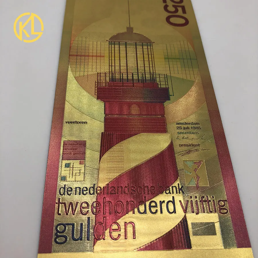 1 шт. цветной голландский гульден 250 Золотая фольга пластиковые банкноты реплика для сувенирный подарок и коллекционный билет
