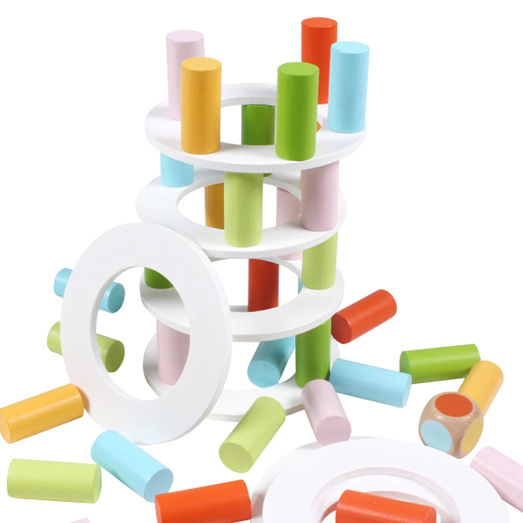 Wooden Stacking Pisa Tower Blocks Balancing Chess Board Games Playset Montessori Toy Toddlers Baby Early Sensory Training