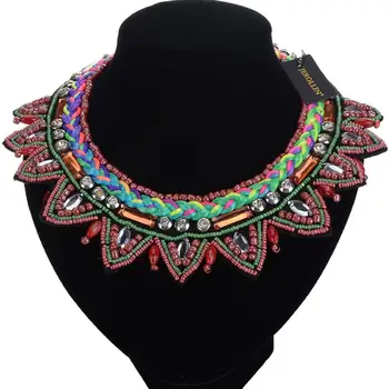 

JEROLLIN Braided Big Choker Statement Women Maxi Jewelry Resin Beads Bib Maxi Necklace Red/Blue 350-500mm collares de moda 2019