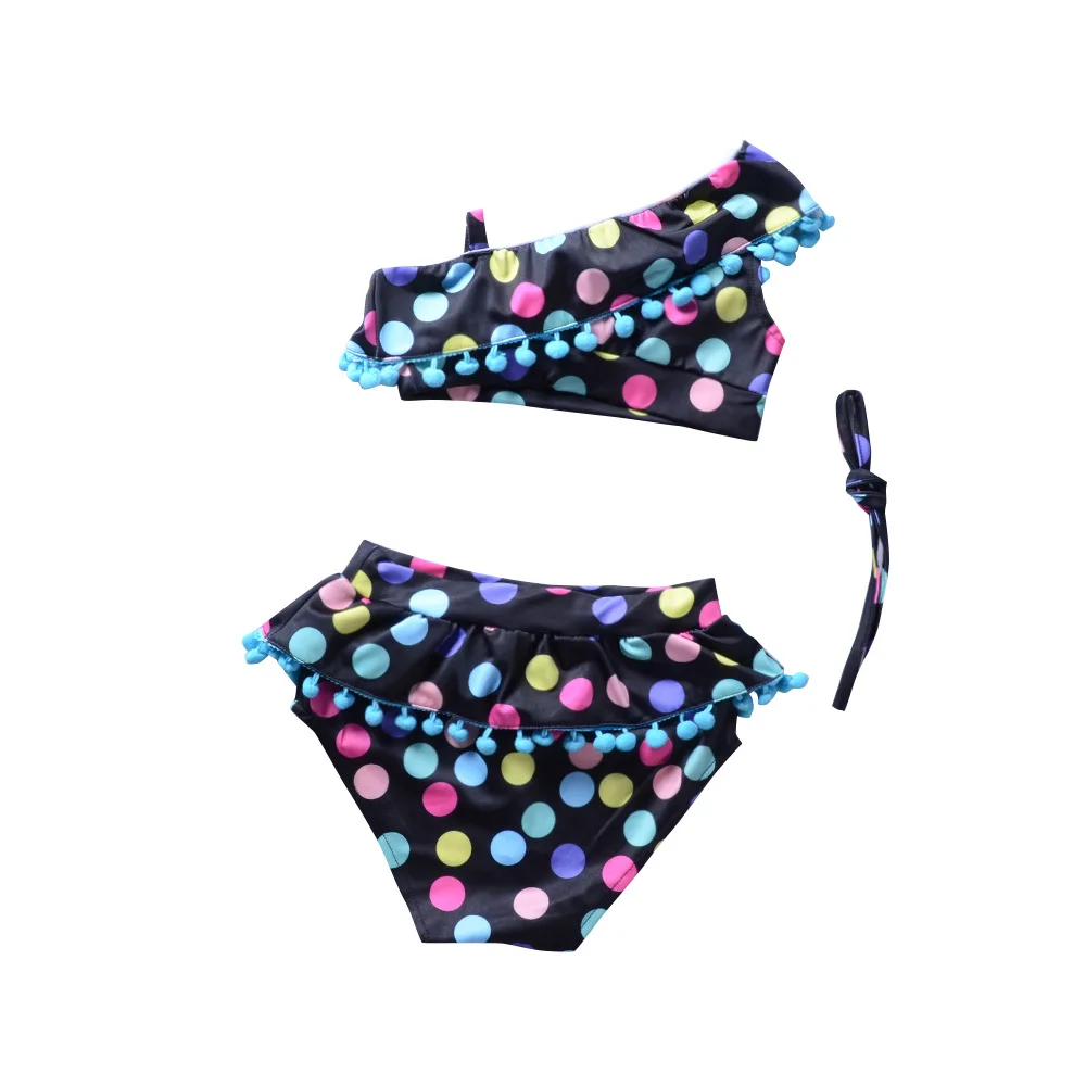 Ins/Лидер продаж, купальный костюм в горошек с помпоном для девочек, 2 предмета модный купальный костюм для малышей модный пляжный комплект одежды для девочек YZ19051