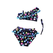 Ins/Лидер продаж, купальный костюм в горошек с помпоном для девочек, 2 предмета модный купальный костюм для малышей модный пляжный комплект одежды для девочек YZ19051