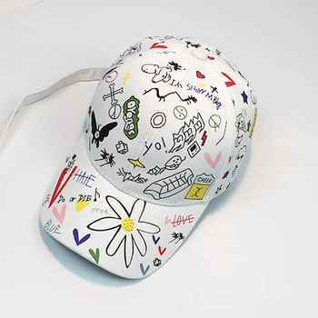 

America Summer Fashion Youth Men and Women Hip Hop Snapback Graffiti Sun Visor Baseball Caps Hats,White