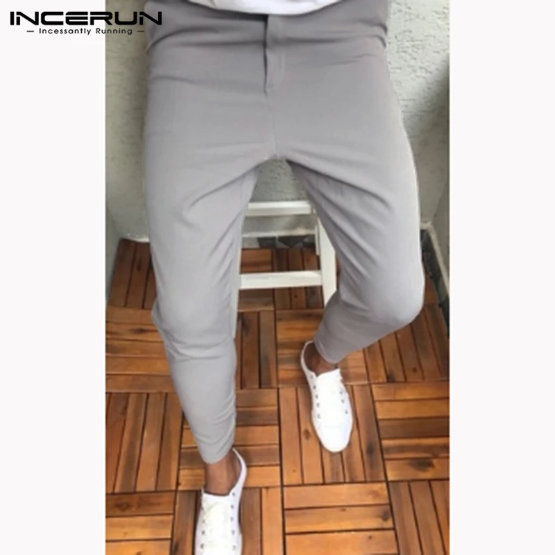 INCERUN повседневные мужские брюки Кнопка Slim Fit джоггеры узкие брюки мужские однотонные Модные мужские деловые брюки Pantalon уличная