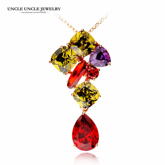 

Luxury Mona Lisa Necklace Rose Gold Color Multicolor Cubic Zirconia Woman Pendant Necklaces Wholesale Gift