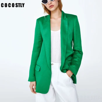 

blazer women fashion solid green notched blazer long sleeve pockets decorate elegant female office lady wear basic tops