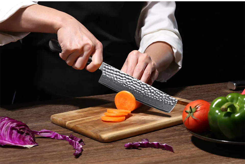 TURWHO 3 шт. набор кухонных ножей японский нож из дамасской стали Профессиональный Nakiri нож хозяйственный santoku Ebony Ручка нож шеф-повара