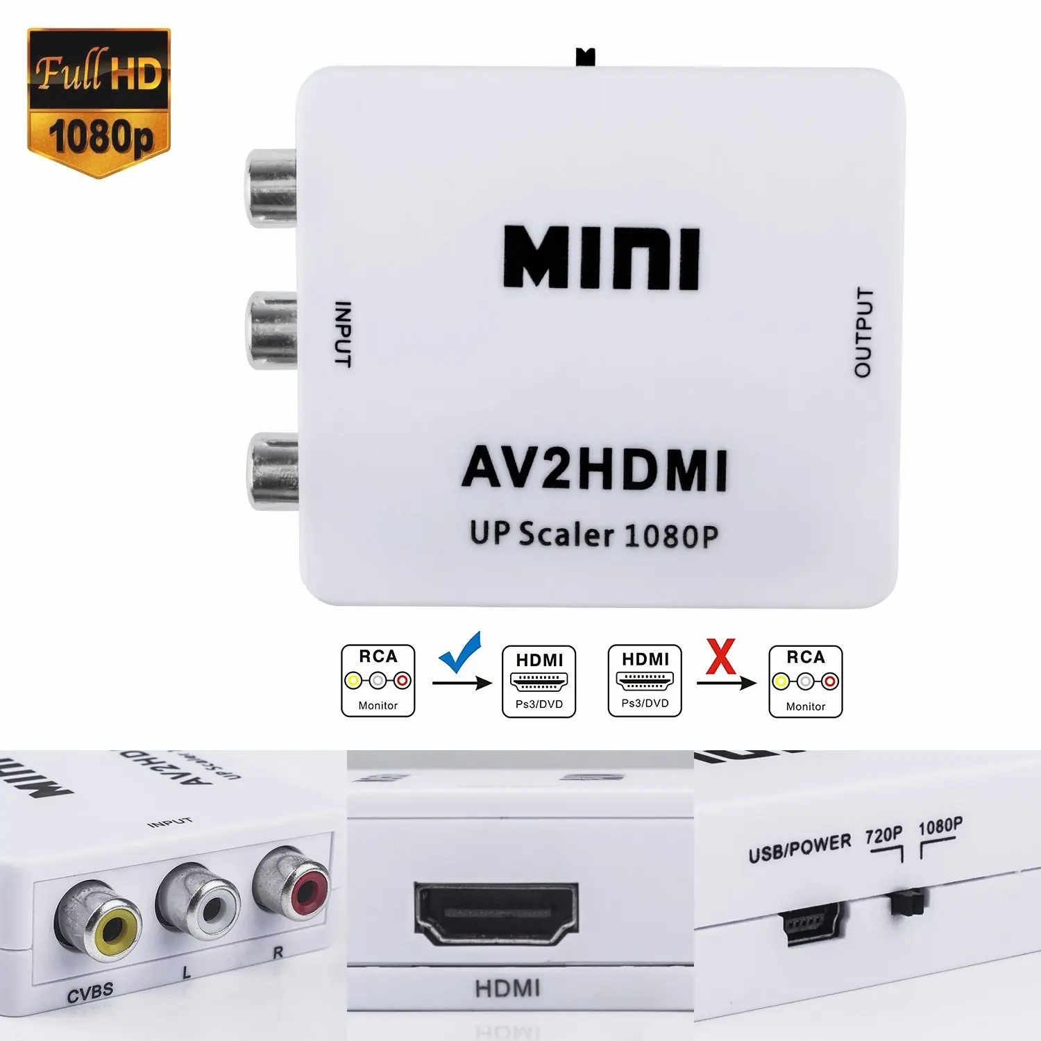 HFES RCA к HDMI Mini 1080 P RCA композитный видеосигнал AV к HDMI видео аудио конвертер адаптер Поддержка PAL, NTSC3.58, NTSC4.43, S