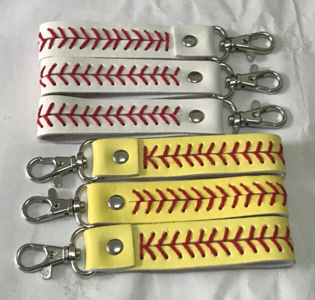 fashion leather keychains personalized softball seamed leather