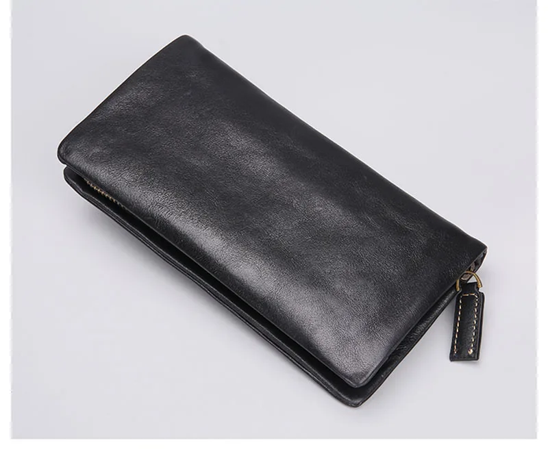 moda casual couro preto zíper longo carteiras