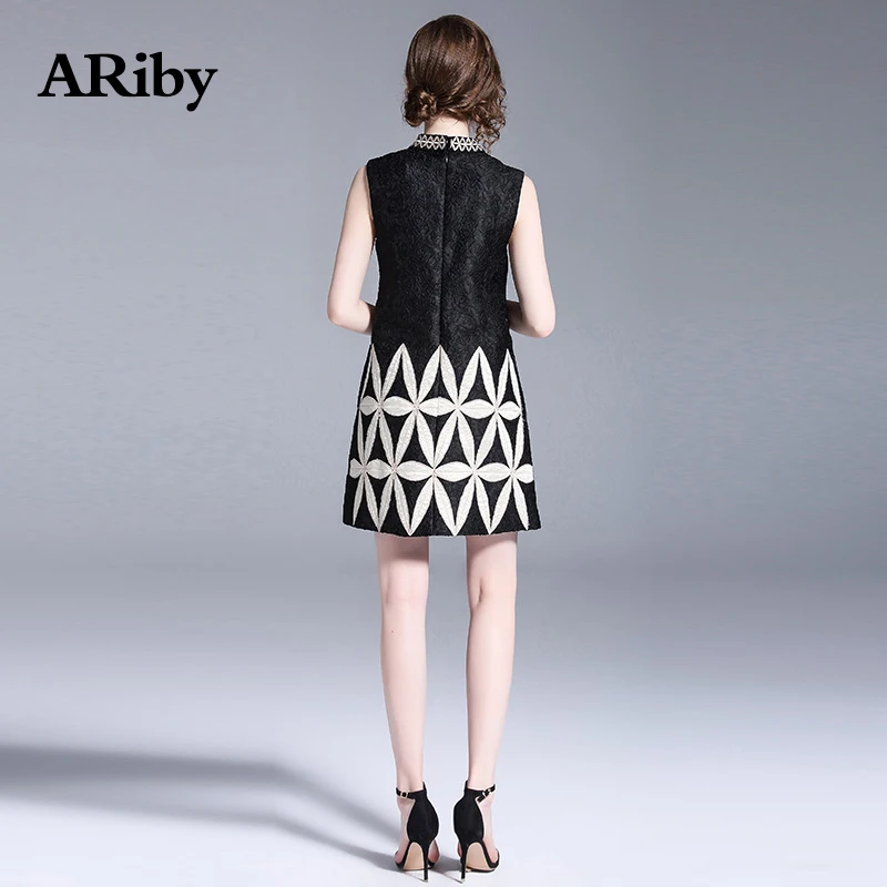 Women Dress Stand Collar Black Mini Dress 2019 Summer New Fashion Korean Version Sleeveless Printed One-step A-Line Dress Girl