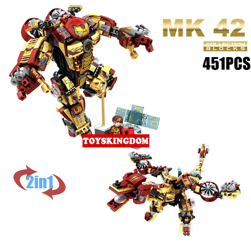 Marvel super heroes Ironman MK42 цепкий Броня 2in1 Красный Дракон building block Мститель mark42 Тони Старк цифры кирпич игрушки