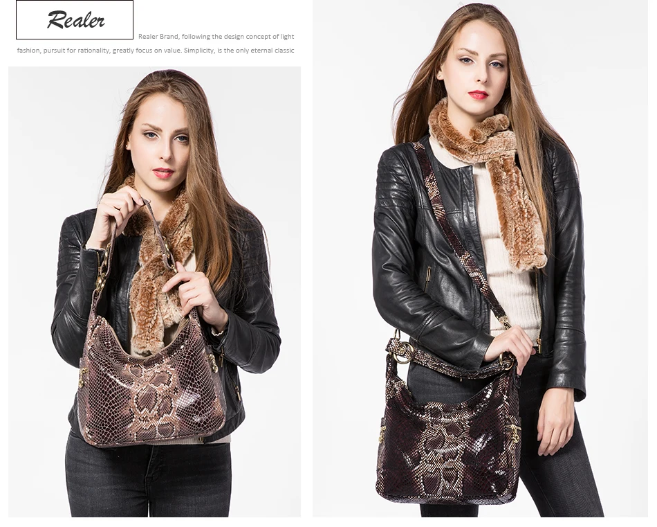 REALER женские сумки из натуральной кожи женские классические змеиные принты сумки через плечо женские большие сумки-мессенджеры
