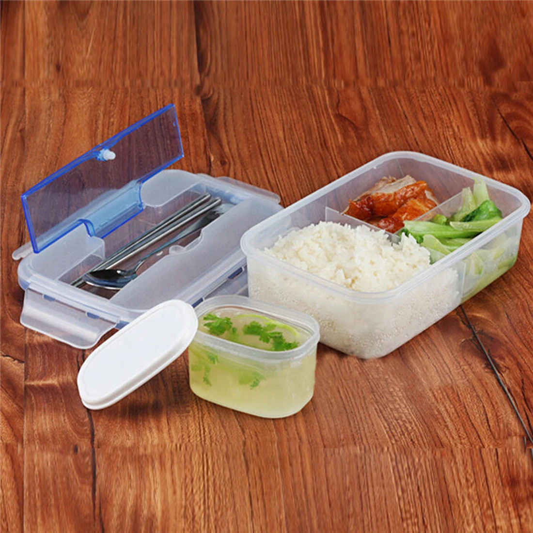 Modern Ecofriendly Outdoor Portable Microwave Lunch Box with Soup Bowl Chopsticks Spoon Food Containers