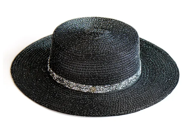 Новинка, женская черная церковная шляпа с блестящим поясом, ультрафиолет, модные шляпы с буквенным украшением, плоская кепка s, Панама, шляпа, летнее платье, Кепка