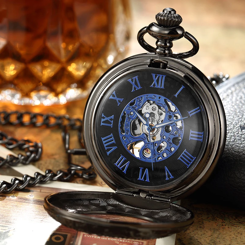 Ретро стимпанк Механические карманные часы Бронзовый цветок Лазерная гравированный брелок цепь коробка посылка для мужчин и женщин флип часы Скелет часы