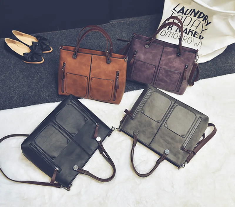 Women Shoulder Bag Vintage PU Leather Casual Totes Female Daily Shopping Bags Luxury Designer Ladies Handbag Dames Tassen SS0375 (15)