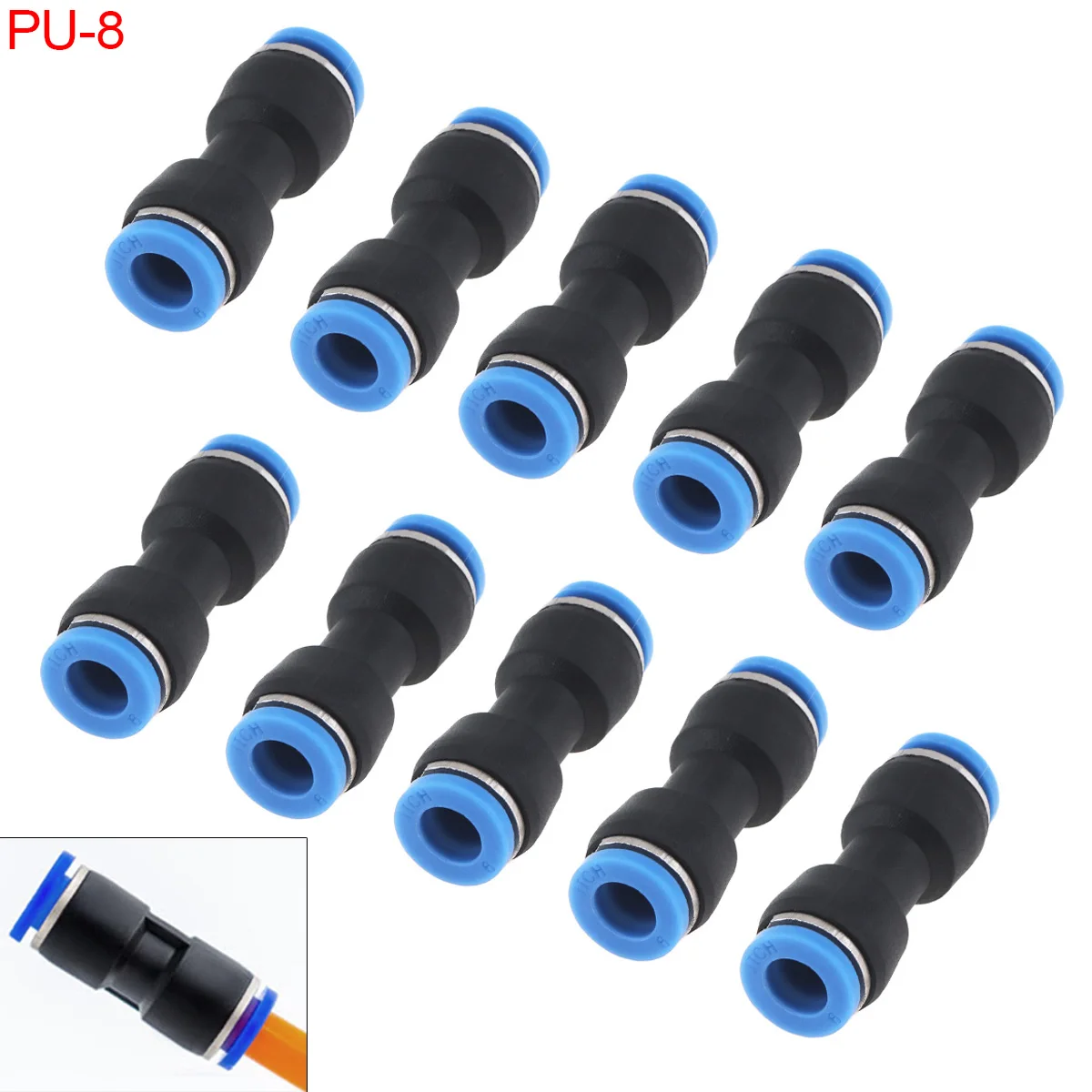 

10PCS 8MM PU-8 Plastic Straight Through Quick Connector Pneumatic Insertion Air Tube
