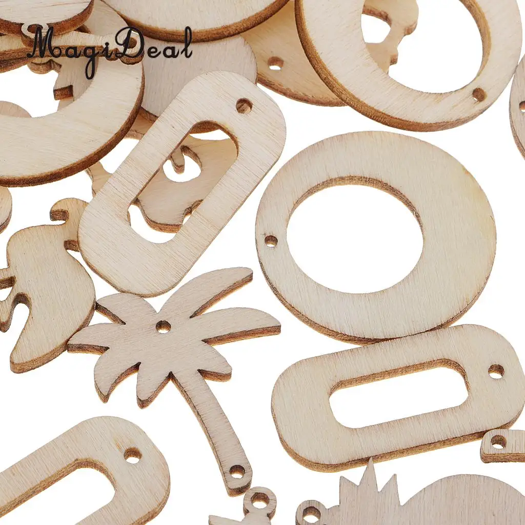 50pcs Assorted Natural Wood cutouts Shapes Chic Wooden Embellishment Scrapbooking Craft DIY Wind Chimes Xmas Hanging Decorations