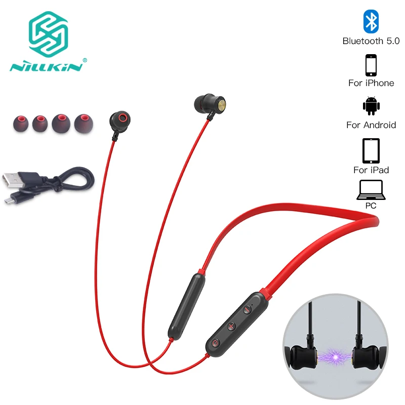 

NILLKIN Wireless Bluetooth Earphone 5.0 Neckband Headphone Microphone Metal Magnetic Headset Earbuds Gaming Running Sport