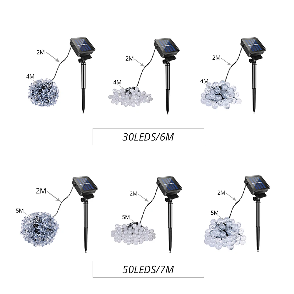 Гирлянда светодиодная на солнечной батарее 6/7 м 8 режимов 30/50