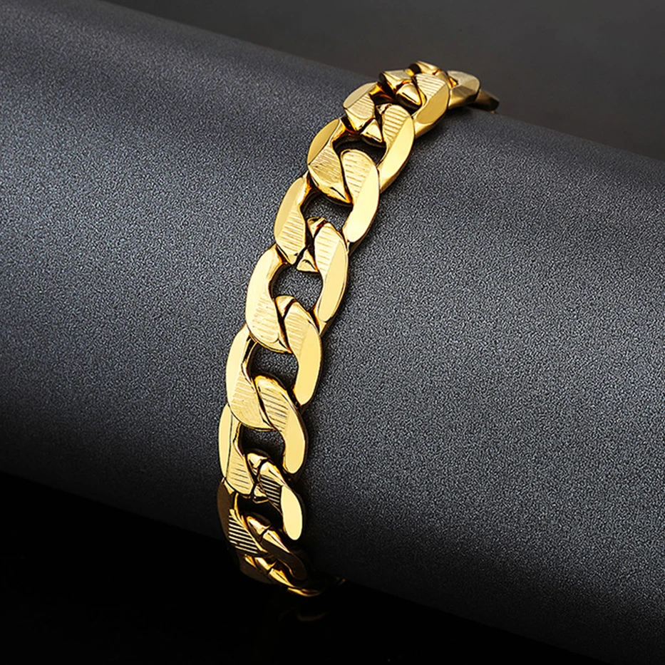 12 мм браслеты для мужчин мальчиков Золотой КУБИНСКИЙ звено цепи браслет homme мужские s ювелирные изделия подарок