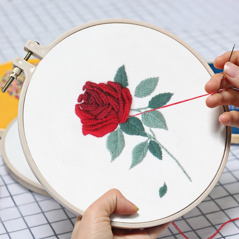 

Hot Sale DIY Embroidery for beginners the Flowers Handmade Linen Fabrics Cotton Silk Threads Embroidery with Tambour 20cm