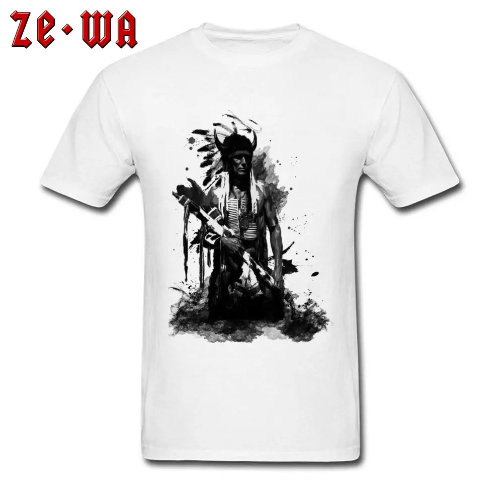 Cotton Fabric Mens Short Sleeve American Indian Warrior T Shirts Birthday Tees Coupons Custom Round Collar Tee Shirt American Indian Warrior white