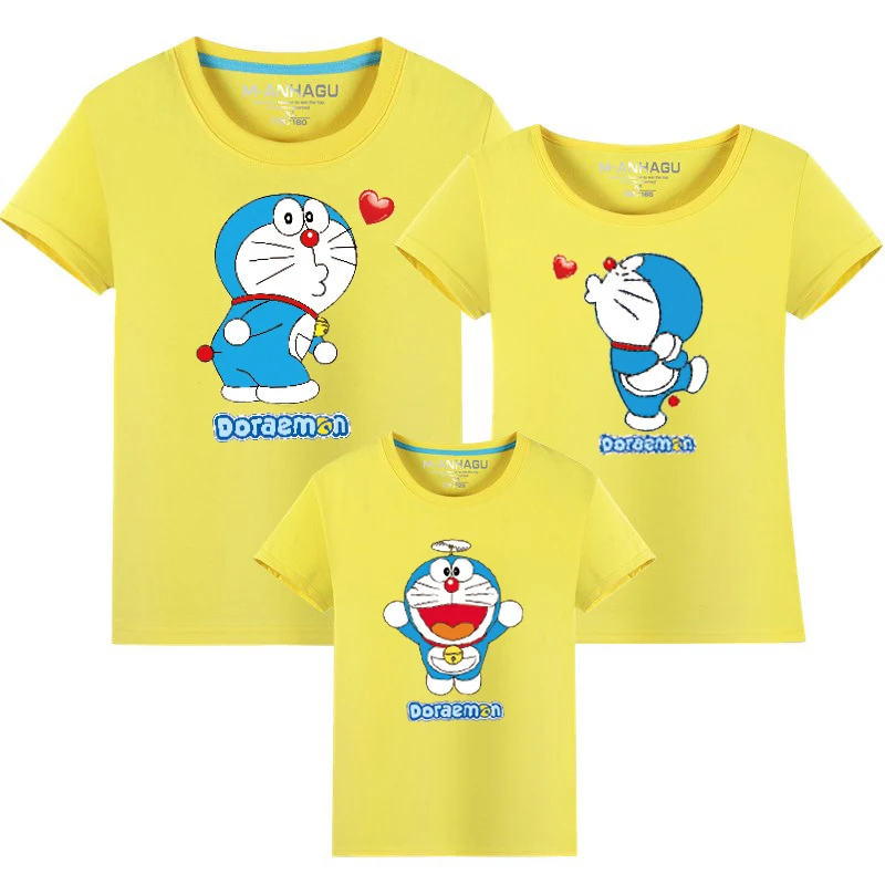 Милые одинаковые комплекты для семьи футболки с рисунком дораэмона футболка для мамы и детей Одежда для семьи Одежда для мамы и дочки, одежда для маленьких девочек и мальчиков