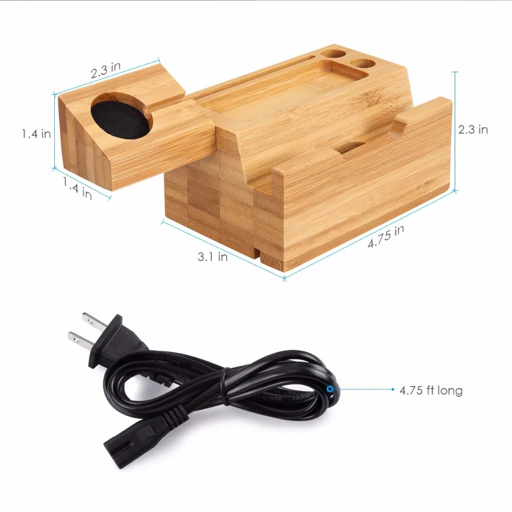 SZYSGSD натуральная бамбуковая зарядная док-станция кронштейн подставка держатель для iPhone и часов зарядное устройство 3 usb порта 2 в 1