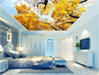 

Custom photo 3d ceiling murals wallpaper Yellow maple leaves the sky decor 3d wall murals wallpaper for living room painting