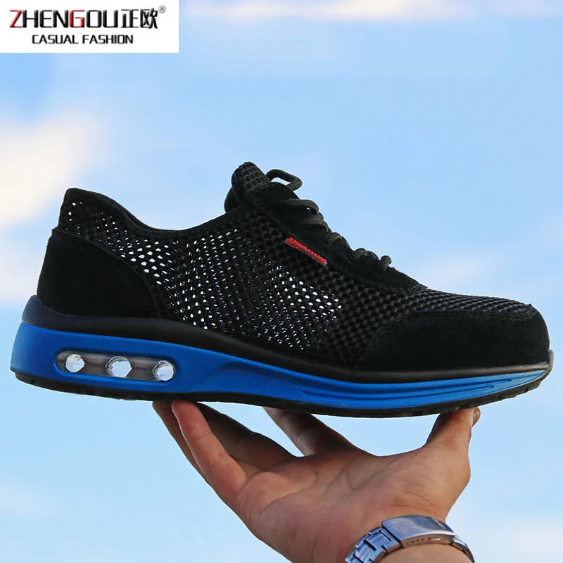 

zhengou Light weight breathable safety Protective men's steel toe summer shoes anti-smashing piercing work Single mesh sneakers
