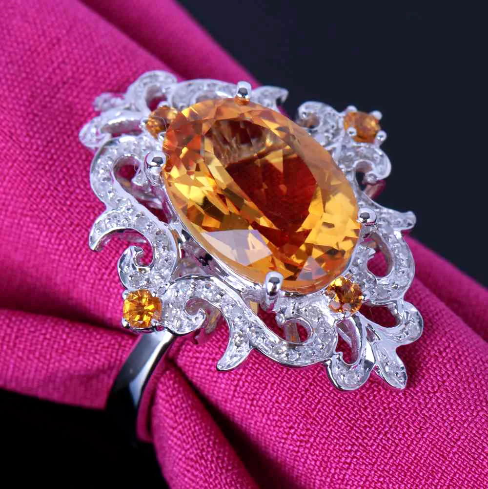 4.5ct подлинные цитрин безупречный 9.5x13.5 овальной огранки природных бриллиантами Обручение Для женщин Мода Jewelry Кольцо стерлингового серебра 925