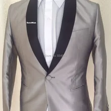 Изготовленный на заказ, для измерения шали, цветные мужские костюмы, серебристо-серый смокинг, черный шаль с отворотом, на заказ свадебные костюмы для мужчин, серебро