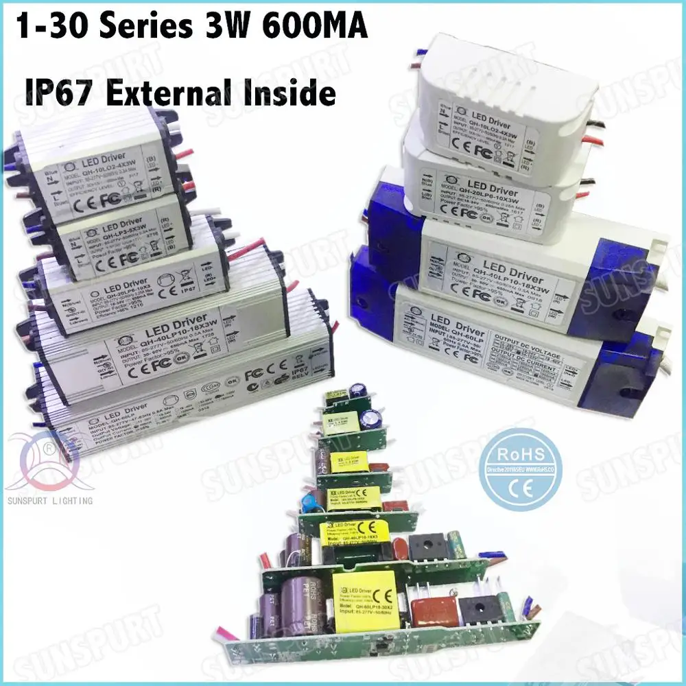 Внешний светодиодный драйвер 2 60 Вт фонарь 1 2x3W 4x3W 3 5x3W 6 10x3W 10 18x3W 18 30x3W 600ma постоянный