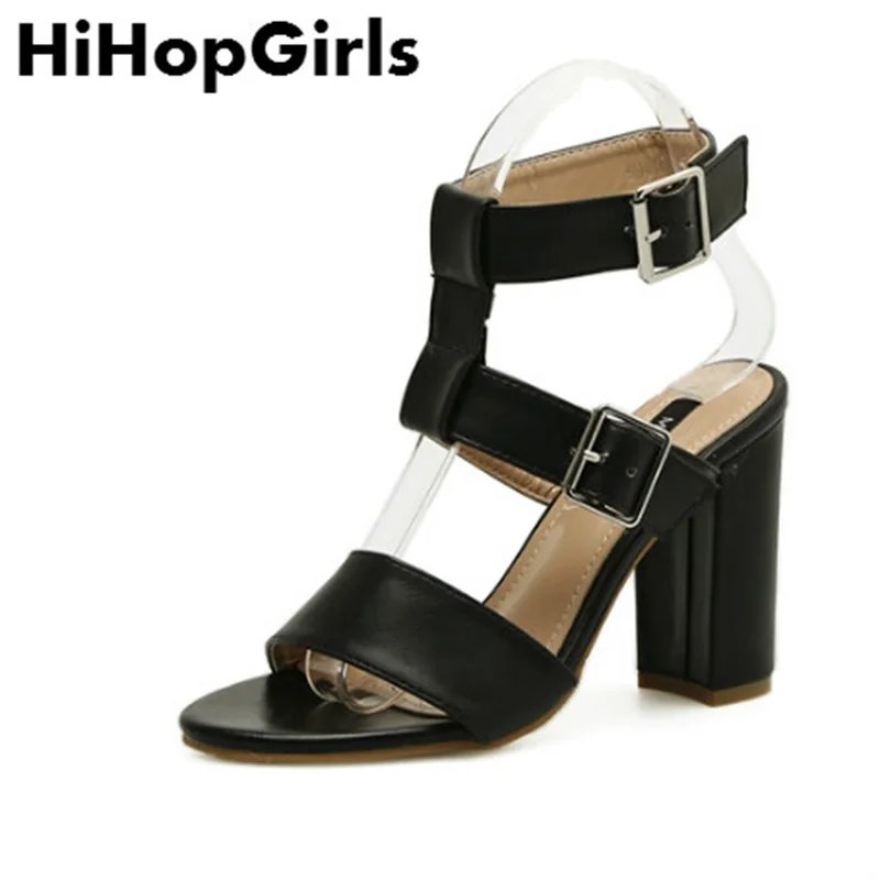 

HiHopGirls 2018 Summer Roman Solid color Buckle Hollow Women Shoes sexy High Heels Gladiator peep toe party Pumps Woman Sandals
