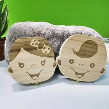 Holz Baby Kinder Zahn Lagerung Box Englisch/Spanisch/Französisch/Russisch/Italienische Zähne Nabelschnur Lanugo Organizer Geschenk andenken Sparen