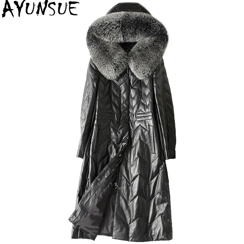 AYUNSUE Genuine Leather Down Jacket Women 2018 Winter Long