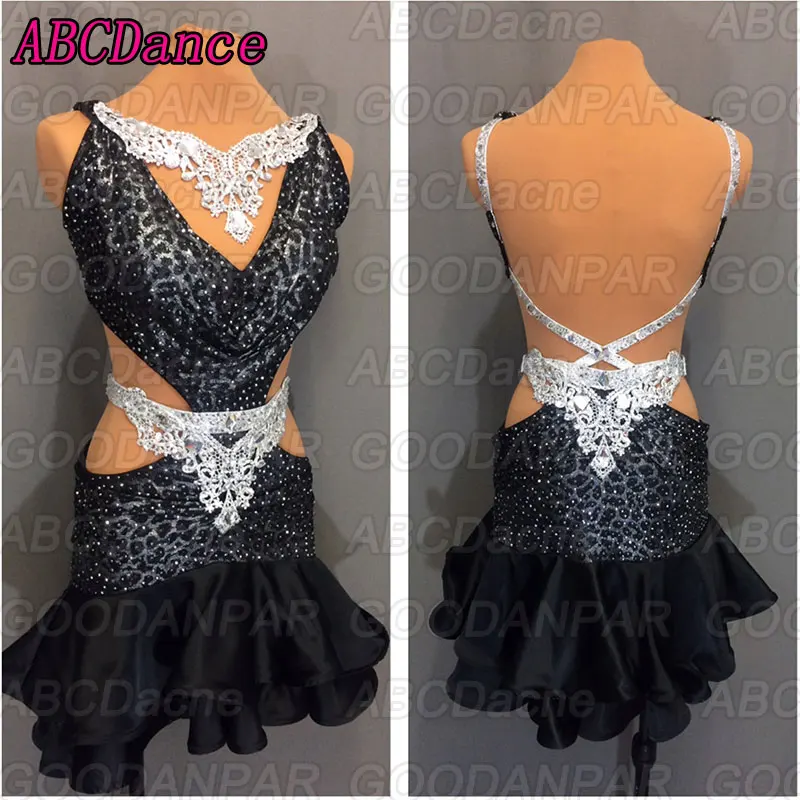 Латинское танцевальное платье женское черное леопардовое платье для латиноамериканских танцев бальное платье латинские качели Румба для