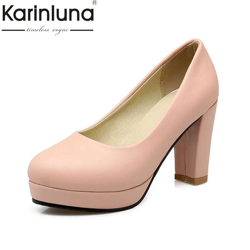 

Karinluna 2018 Large Size 32-43 Spring Autumn Pumps Woman Slip On White Pink Shoes Woman High Heels Platform Office Lady Pumps