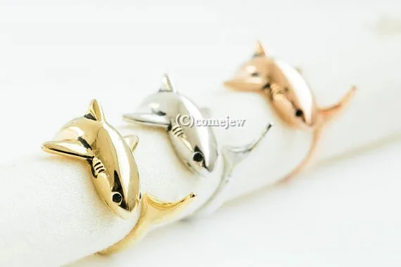 1pcs Free Shipping Antique Gold Silver Animal Shark Anillo Wrap Rings for Women and Girls Unique adjustable Rings Bague jewelry