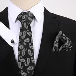 Набор галстуков 2019 Новая мода 7,5 см для мужчин галстук и носовые платки запонки тканые шелковые цветочные Костюмы комплект Галстуки