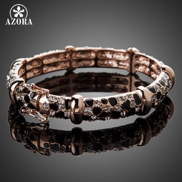 AZORA Brand Design Rose Gold Color Leopard with Rhinestones Bangle Bracelet TB0025