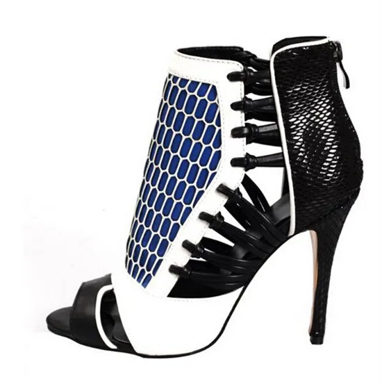 Sexy Open Toe Cut Outs Women Boots High Heels Gladiator Sandals Women Boots Mixed Color Ankle Boots Shoes Woman Botas Mujer (10)