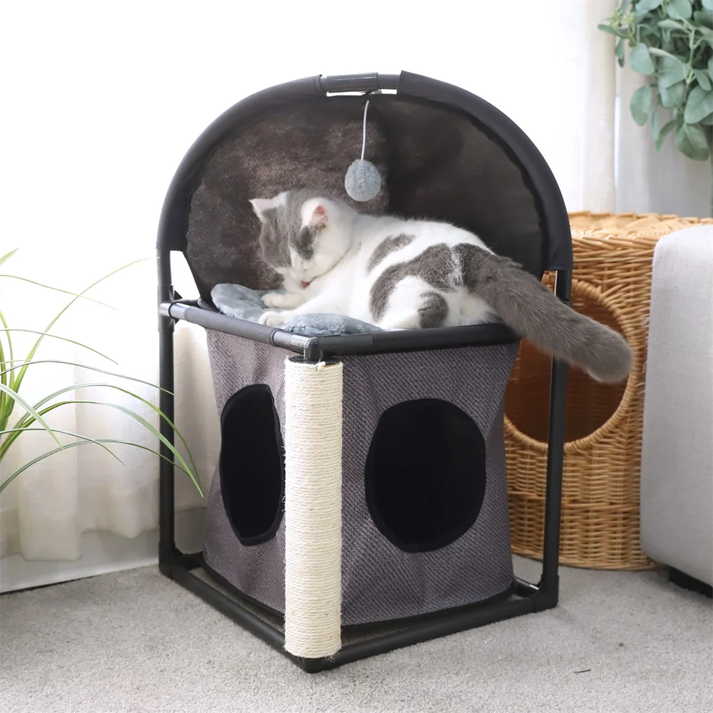 2 уровня все в одном многофункциональный игровой комплекс для кошек мебель для кондоминиума кошка башня кровать альпинист Peek отверстия Когтеточка для кошек в виде игрушка