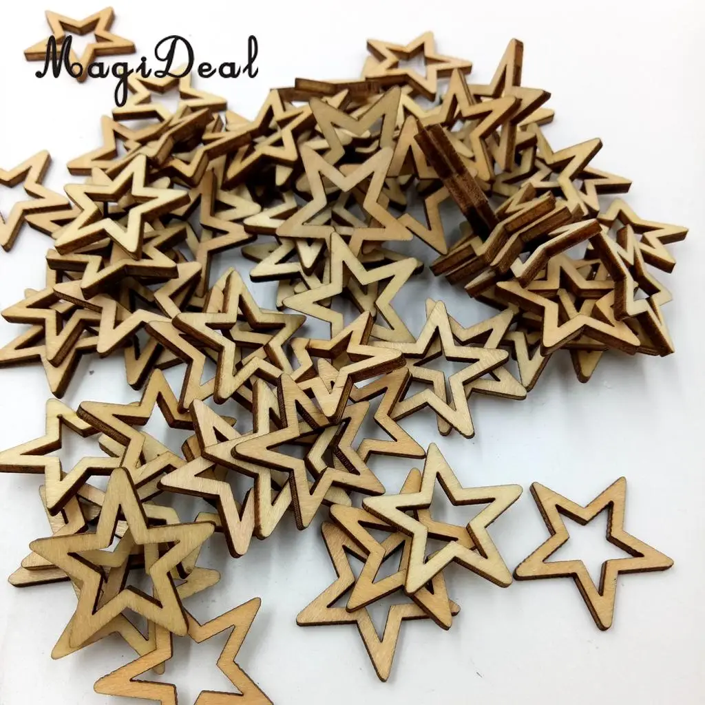 MagiDeal Delicate 50/30/25Pcs Unfinished Hollow Star Shape Wooden Embellishments for Wedding Party Board Classroom Decor 3 Sizes