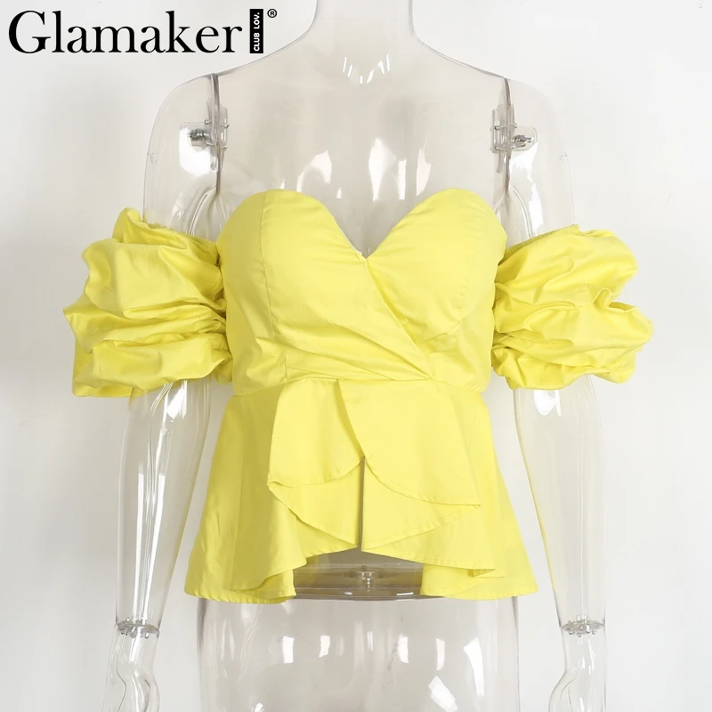 Женская блузка с вырезом на спине Glamaker Весенняя облегающая оборками для