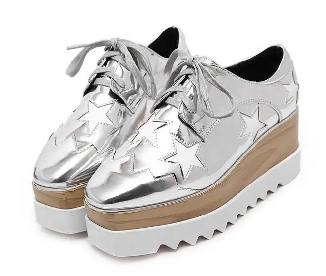 

New fashion five-pointed star platform flats 2017 newest high quality leather shoes lace-up casual shoes square toe single shoe