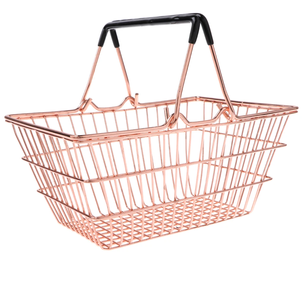 2pcs Kids Mini Metal Supermarket Shopping Basket For Kitchen Fruit Vegetable Food Grocery Storage Pretend Play Tools Toy Gifts
