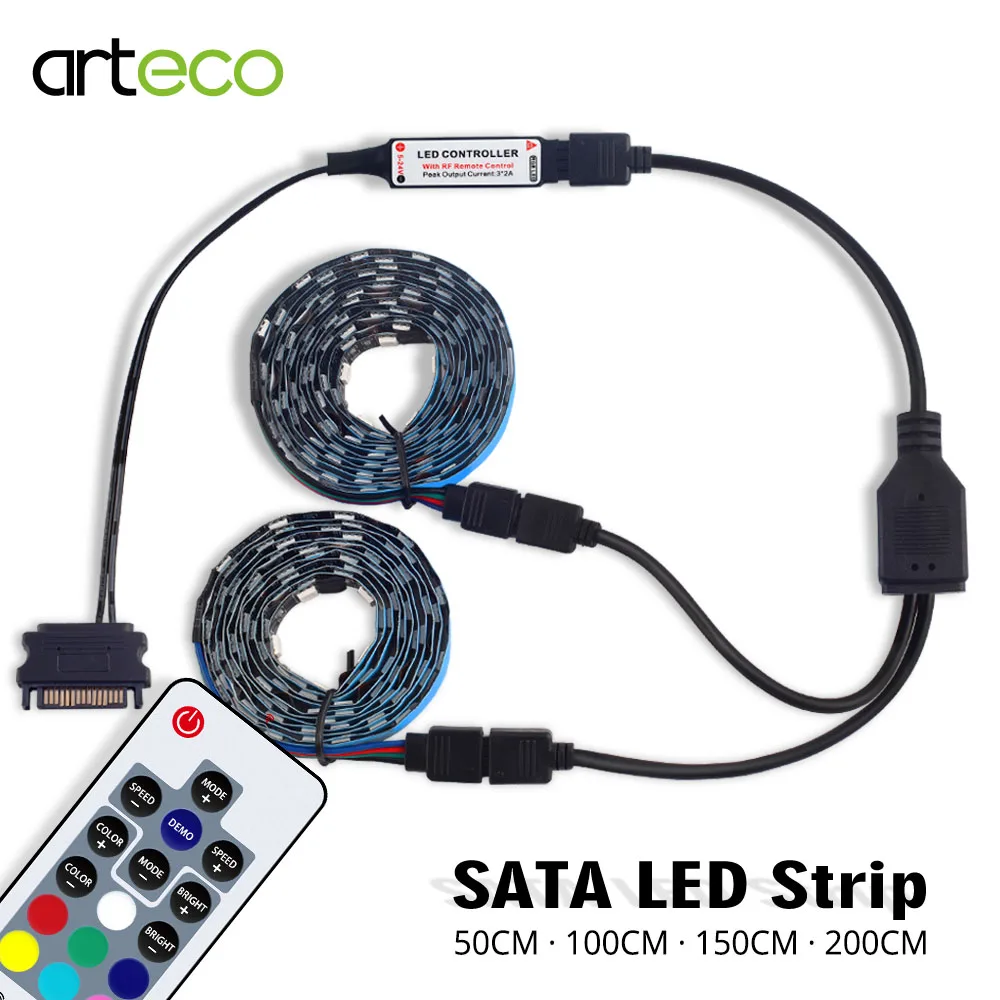 

2PCS Set DC 12V Led Strips 5050 Flexible Led Strip Light RGB 60LEDs/m Led Tape Diode Ribbon With 17Key RF Remote SATA Controller