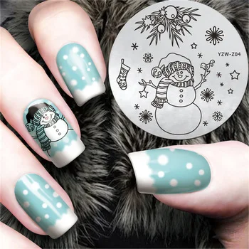 YZWLE 1Pc Beauty Lovely Snowman Chrismas Pattern Stamp Stencil Stainless Steel Nail DIY Template Decorations #YZW-Z04